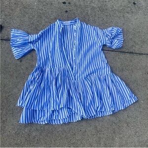 Blue and White Striped Blouse